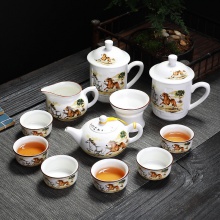 陶瓷功夫旅行茶具套装亚光泡茶壶定窑主人杯整套 定窑马到成功茶壶加两个
